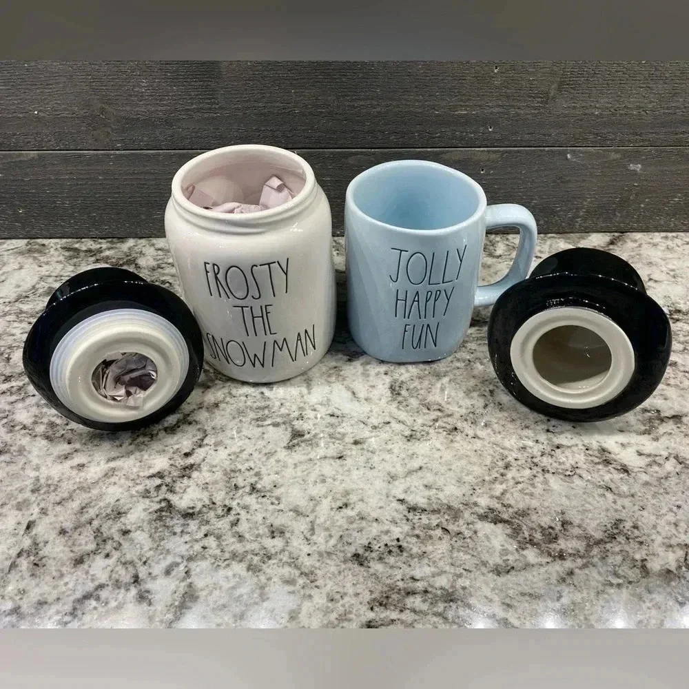 New Rae Dunn Frosty the Snowman Set Jolly Happy Fun Mug & Canister